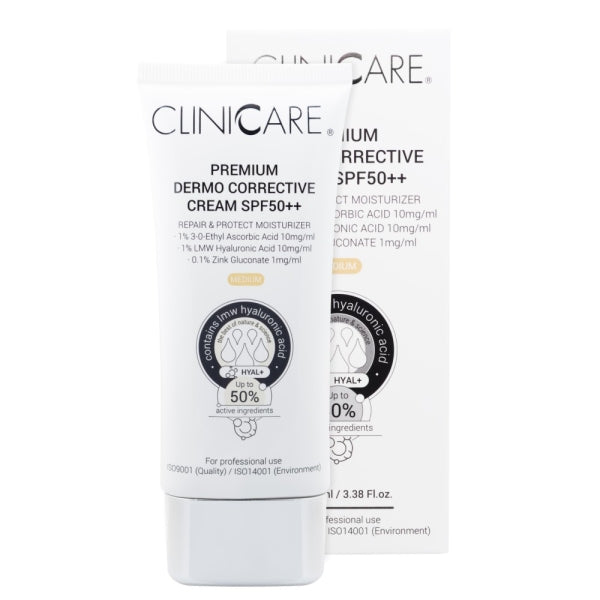 CLINICCARE Premium Dermo Corrective Cream SPF50++ (Medium) koreguojamasis kremas su spalva